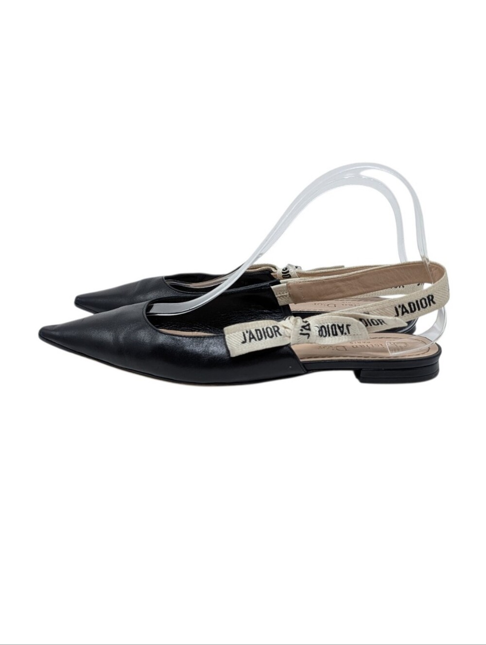Christian Dior J'Adior Logo Black Leather Slingback Pointed Flats Size EU 39